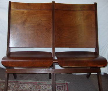 Vintage Folding Theater Seats: 37"w x 22"d x 34"h. We have other theater seats listed. Please see our other listings. Custom Crating & Shipping Available.