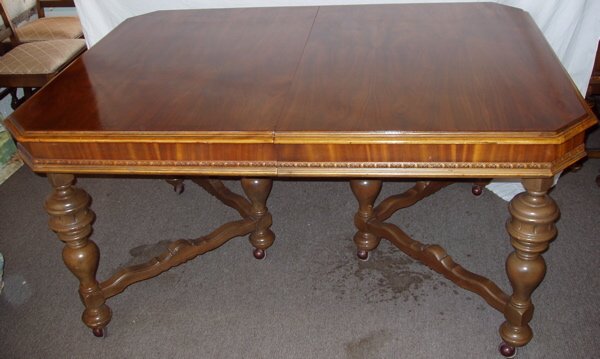 Antique Walnut Dining Room Table: 1930's Dining Room Table in Walnut. Table has no leaves or center pedestal. Table has been refinished. 60"w x 45"d x 31"h. This table has matching Chairs, China Cabinet, Buffet & Server. Please see