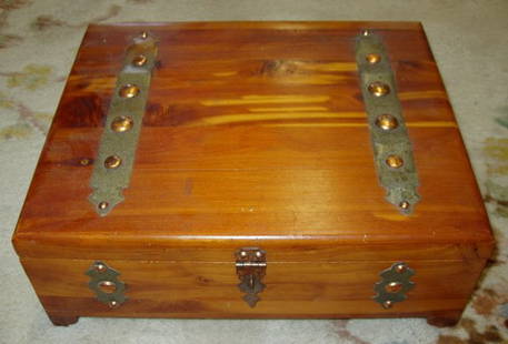 Vintage Strap Hinged Cedar Box: 10"w x 8"d x 3 3/4"h.