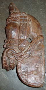 Anglo Indian Antique Hand Carved Teak Horse: Anglo Indian Antique Hand Carved Teak Horse with Motif Bracket. Beautiful carving for table top or wall mount. 12"w x 5 1/4"d x 2 1/2"h.