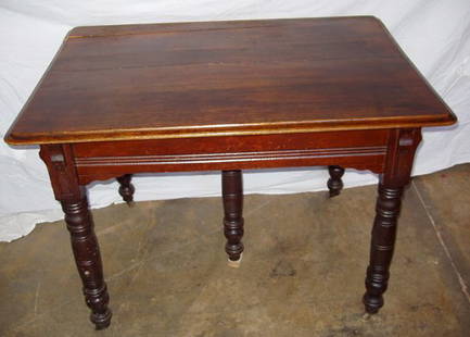 Antique Ash Dining Room Table: Antique Ash Dining Room Table with 4 Leaves. Some age separation cracks. The leaves have been painted brown. One board on top should be glued. Table should be tighten up. 42 1/4"w x 29