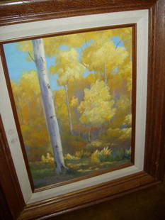 Aspen Trees Oil on Canvas Painting: By Stephanie Blackburn 15"w x 18"h.