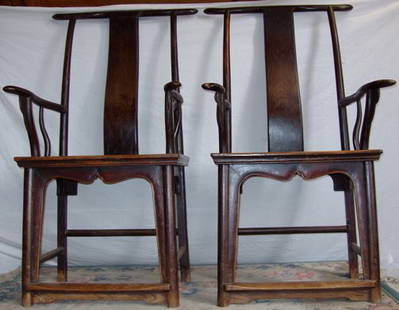 Chinese Elm Wood Chairs: Over 100 years old. Beautiful oriental accent. Some restoration has been done. 25"w x 19"d x 45 1/4"h. Custom Crating & Shipping Available.