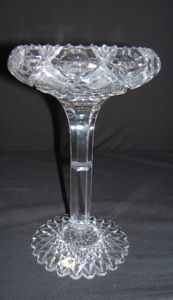 Antique Cut Crystal Compote: In good condition. Mrs. Dincler still has the old price tag of $350 on it. Approx. size: 6" dia. x 9 1/4"h.