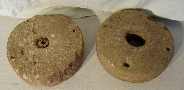 2 Italian Antique Stone Wheels: Lucca, Italy. These pieces were used in a Vineyard. 15 1/2"d x 5"h