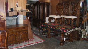 Contemporary Rockam Beau Dining Room Set: Table - 70 1/2"w x 43"d x 30 1/2"h without the leaves. 3 leaves 16"w each. In oak by . The table with leaves in it is 118 1/2". From Howard Lorton Galleries. The felt lined server is 44"w x 22"d x 33