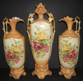 773: Antique 3 piece Austrian Urn Set GB & C Royal Whit