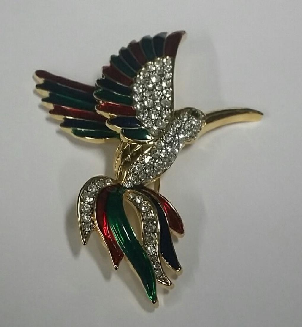 Large Enamel & Rhinestone Bird Brooch: Large Enamel & Rhinestone Bird Brooch
