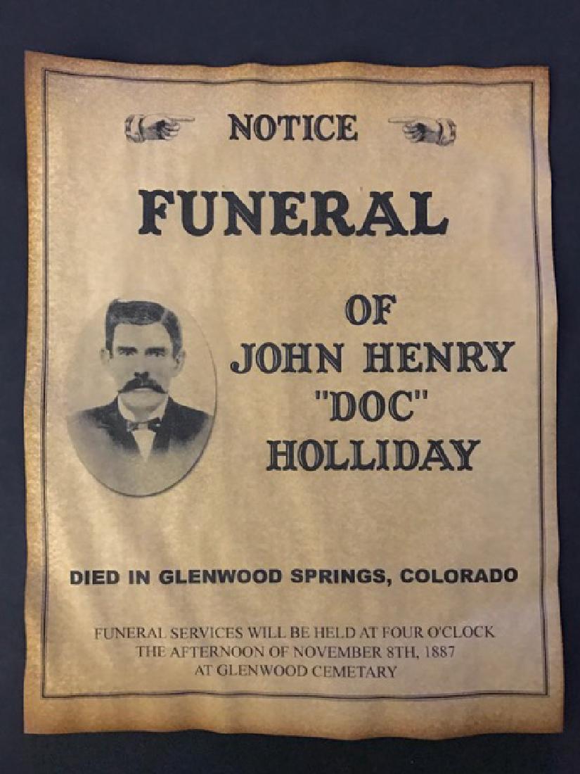 Dated 1887 DOC HOLLIDAY Funeral Notice Poster: Historical Piece - Aged Paper - Print Date Unknown