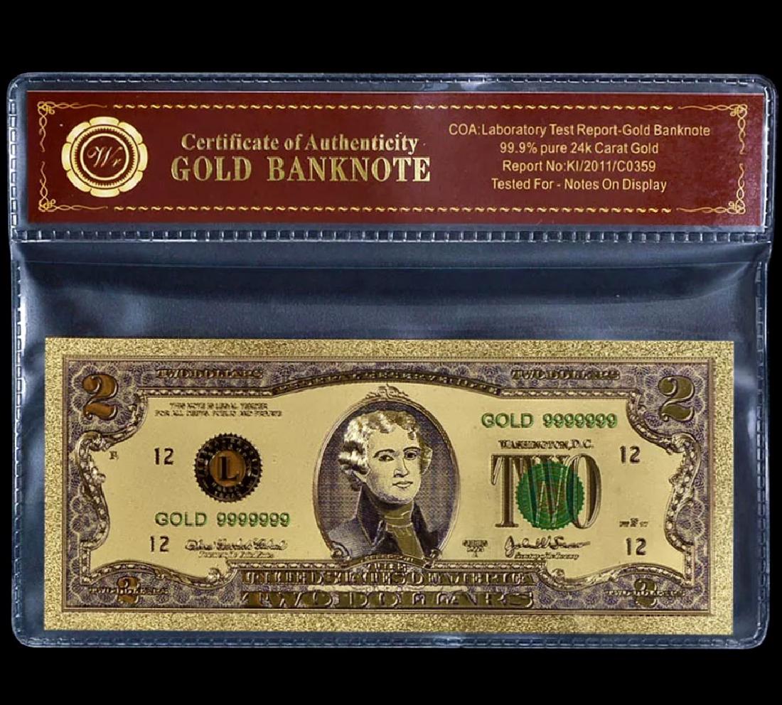 99.9% Pure 24k Lab Tested $2 Gold Foil Banknote: Tested for Notes on Display