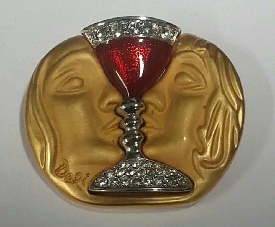 SALVADOR DALI "Tristan & Isolde" Brooch: DALI - JOIES, Signed on Front And Back, Great Piece with Lovely Enamel & Clear Stones