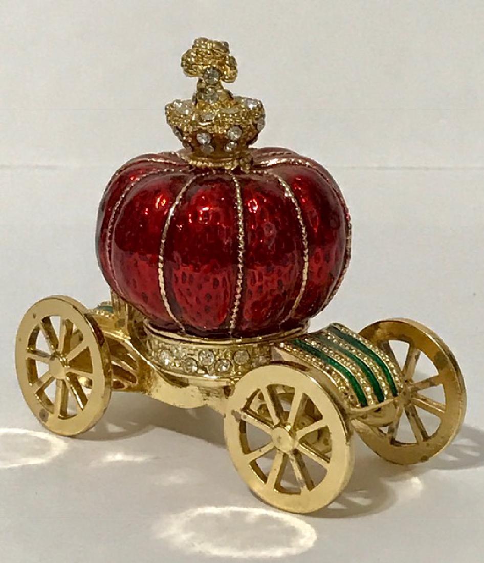 Stunning Jeweled & Enameled Carriage Trinket Box: 2 Piece Carriage & Trinket Box Multiple Photos Posted