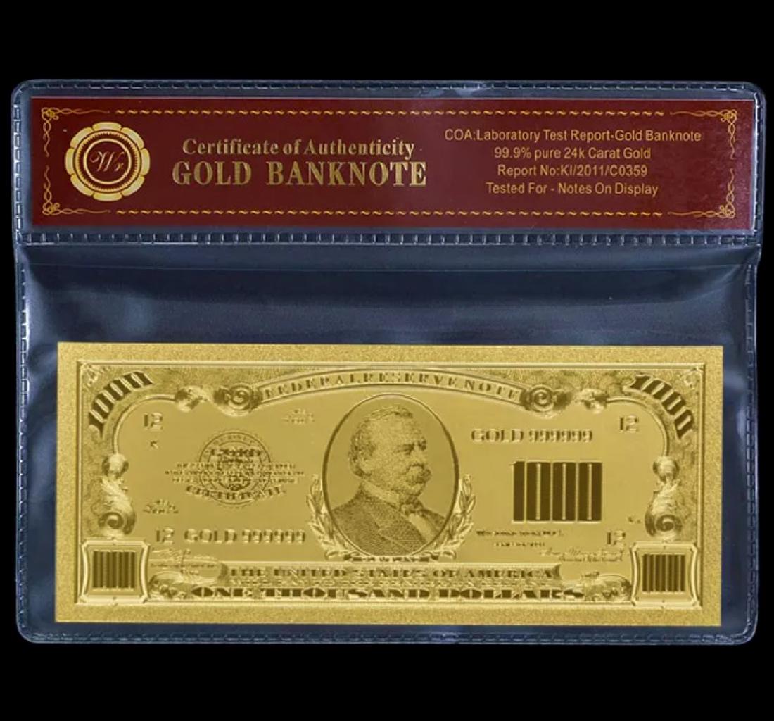 99.9% Pure 24k Lab Tested $1000 Gold Foil Banknote: Tested for Notes on Display