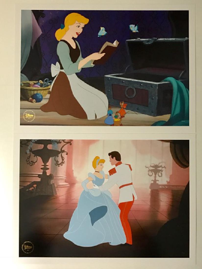 ) Lot of 2 Authentic Disney CINDERELLA Lithographs: 11â€ x 14â€ with COA Silver Foil Disney Seals