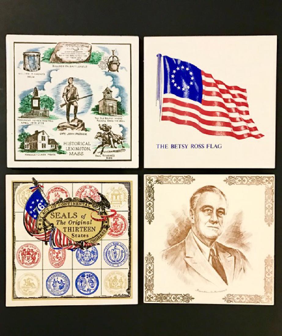 Lot of 4 Rare Signed U.S. History Ceramic Tile Art: Hand Painted â€“ Great Lot