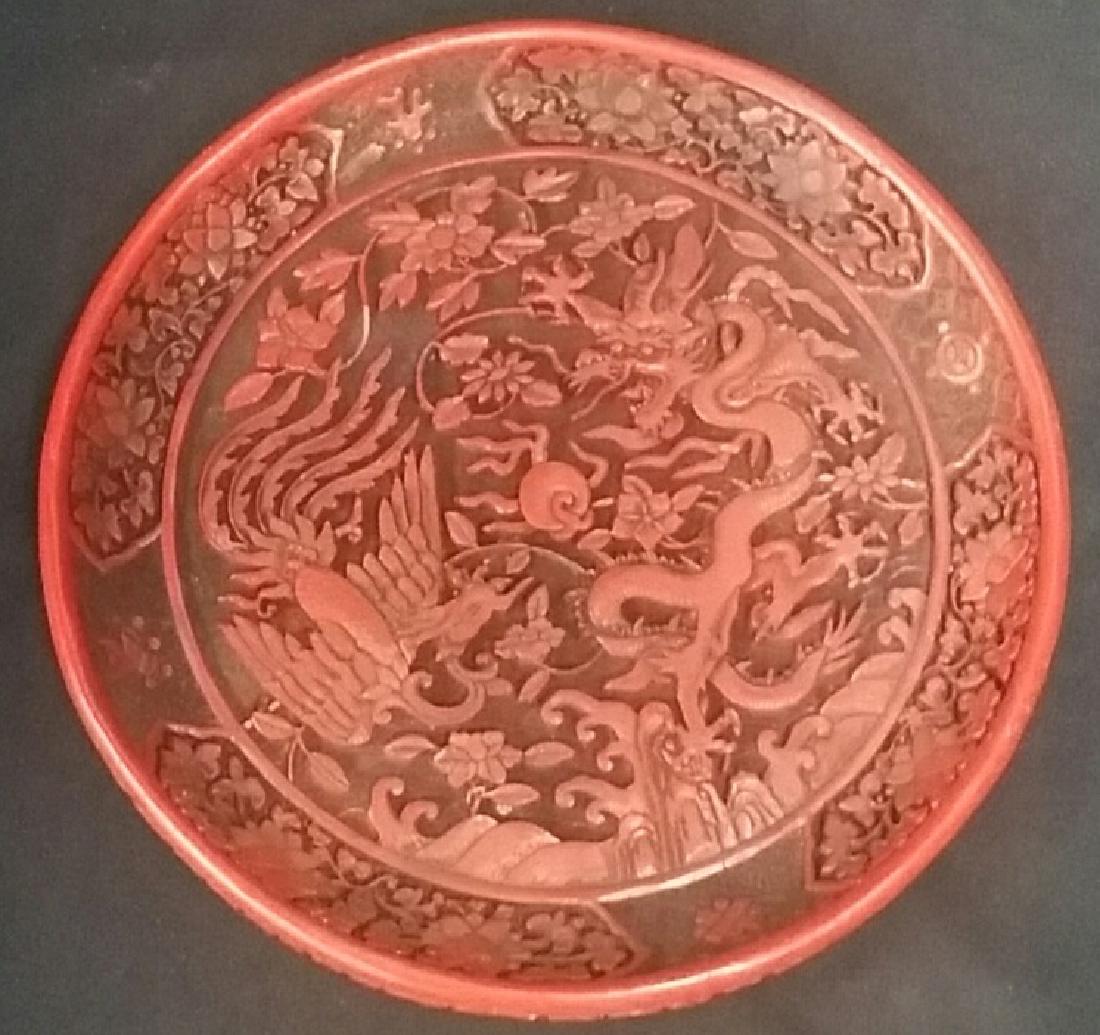 Vintage Dargon Cinnabar Plate: Vintage Dargon Cinnabar Plate