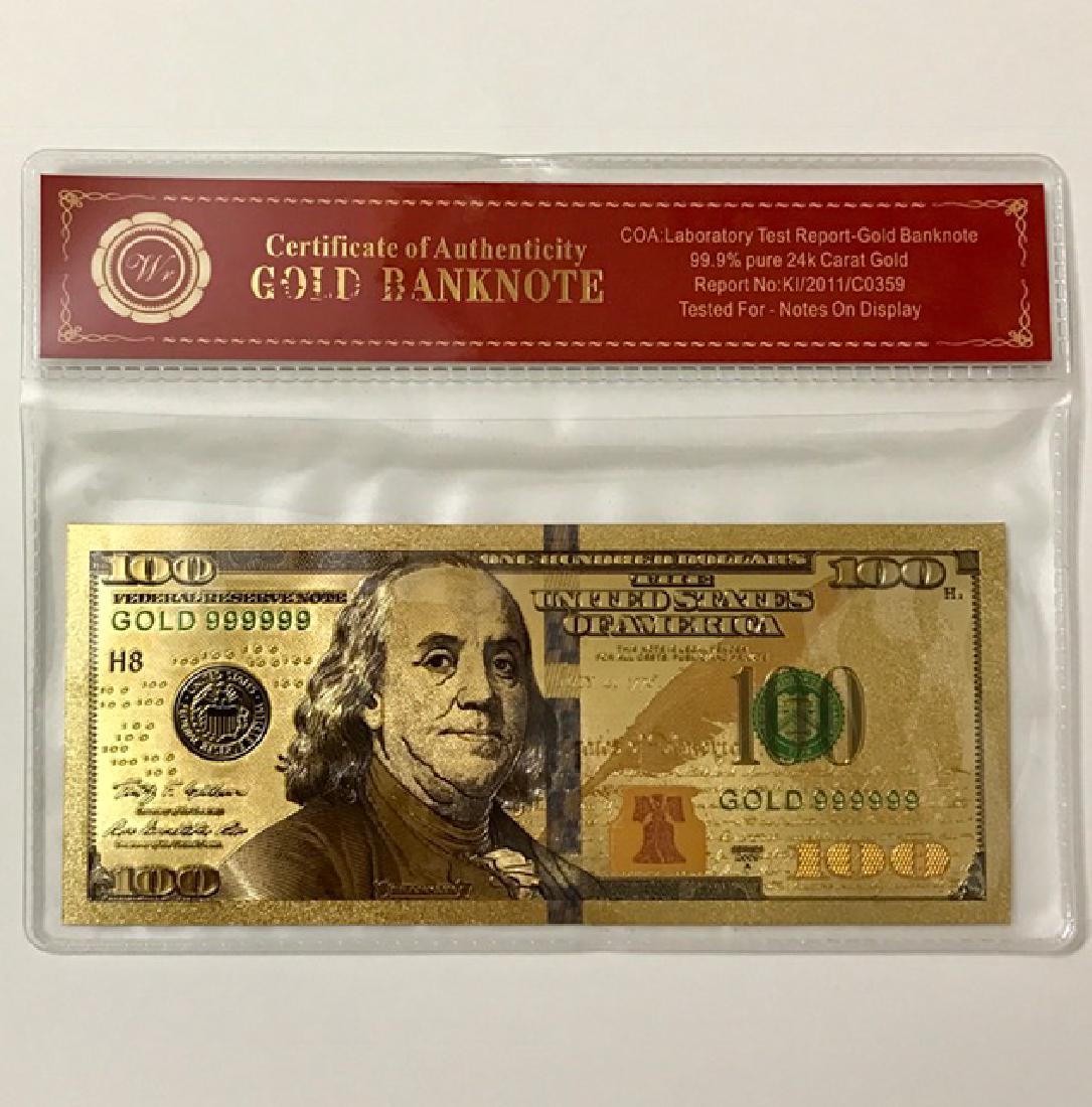 99.9% Pure 24k Lab Tested $100 Gold Foil Banknote: Tested for Notes on Display