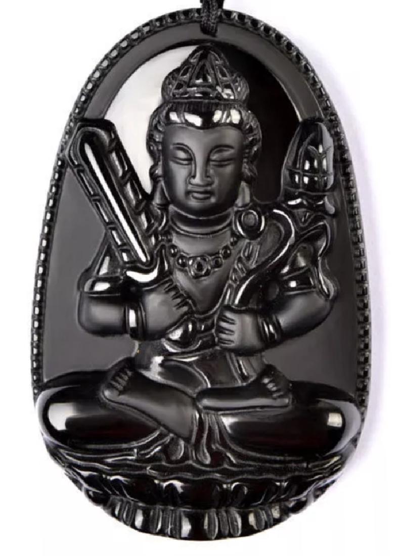 Ornate Black Jade Chinese Exorcism Buddha Amulet: Ornately Carved – Great Piece