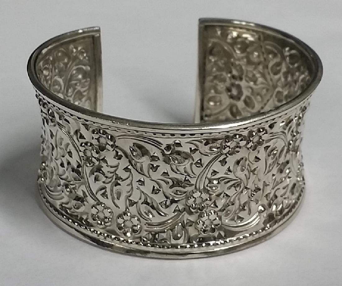 Thick Sterling Silver Etched Cuff Bracelet (1 of 2)