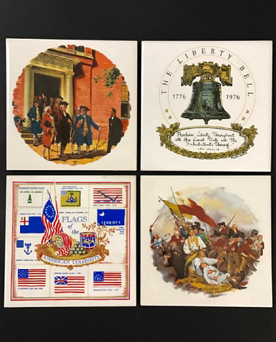 Lot of 4 Signed Early U.S. History Ceramic Tile Art (1 of 1)