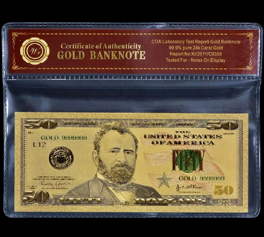 99.9% Pure 24k Lab Tested $50 Gold Banknote: Tested for Notes on Display – See all Photos