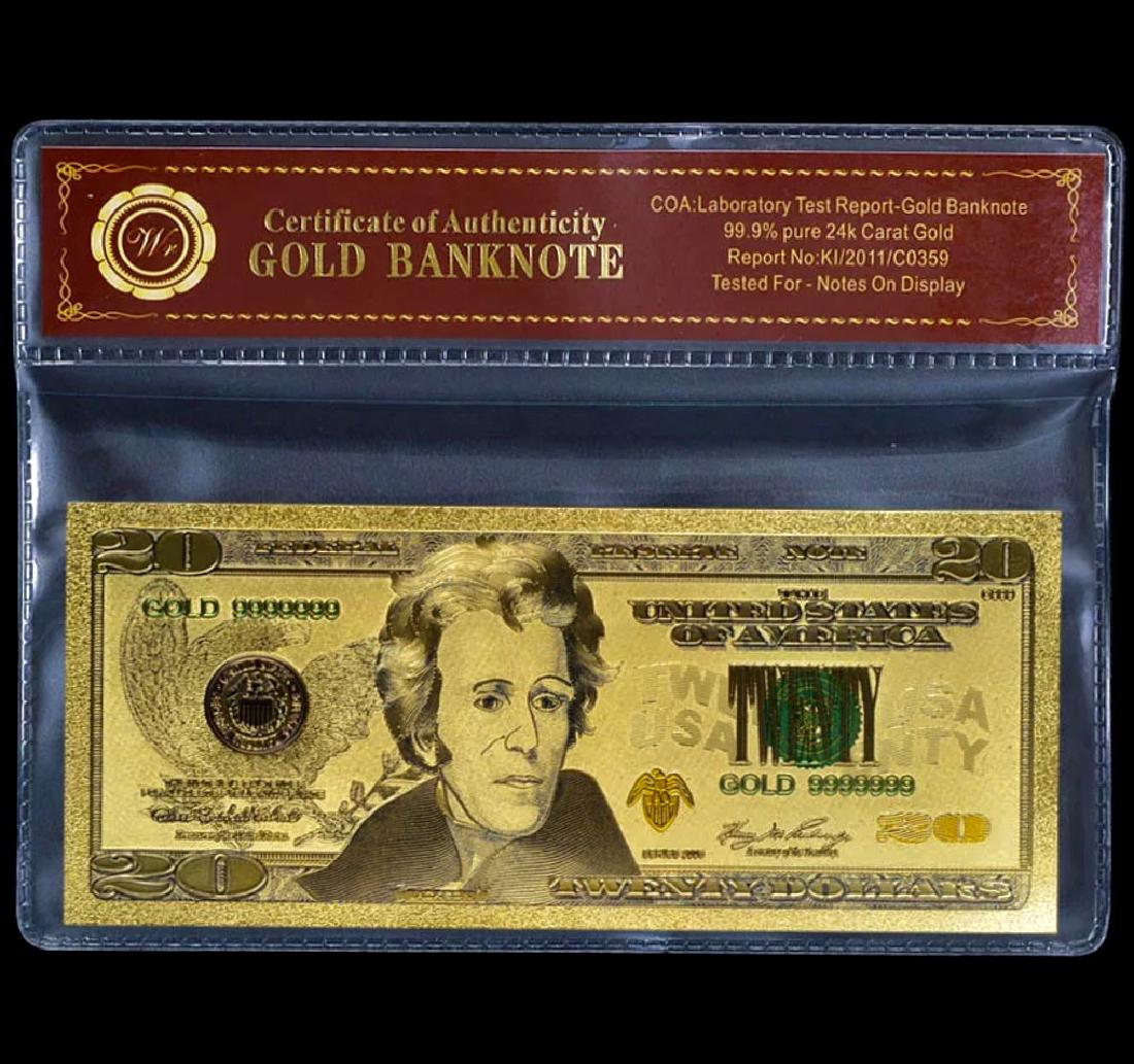 99.9% Pure 24k Lab Tested $20 Gold Banknote: Tested for Notes on Display – See all Photos
