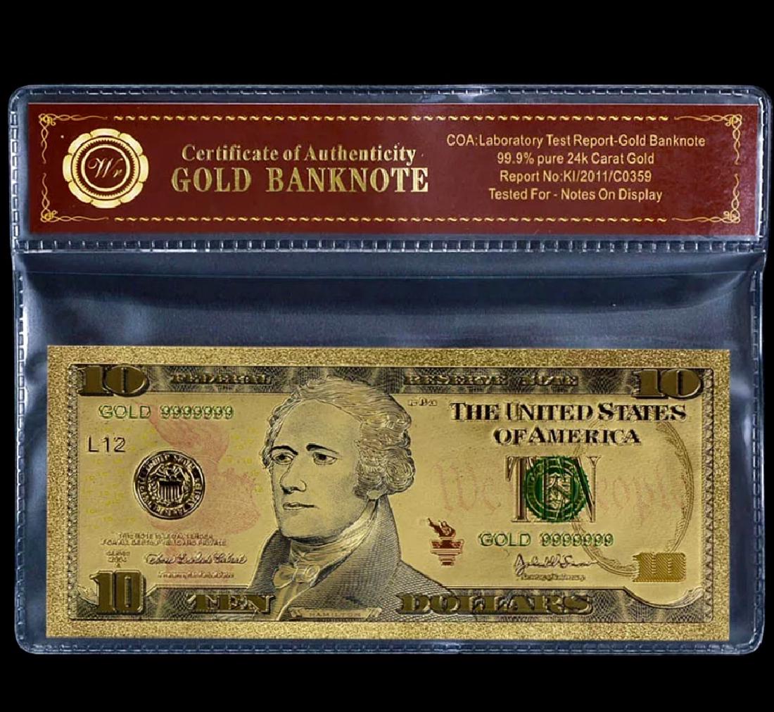 99.9% Pure 24k Lab Tested $10 Gold Banknote: Tested for Notes on Display – See all Photos
