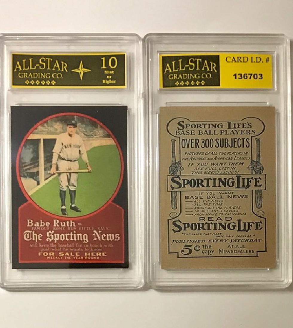 BABE RUTH Gem Mint 10 Advertising Baseball Card: “SPORTING NEWS” Advertising Promo Card – Gem 10