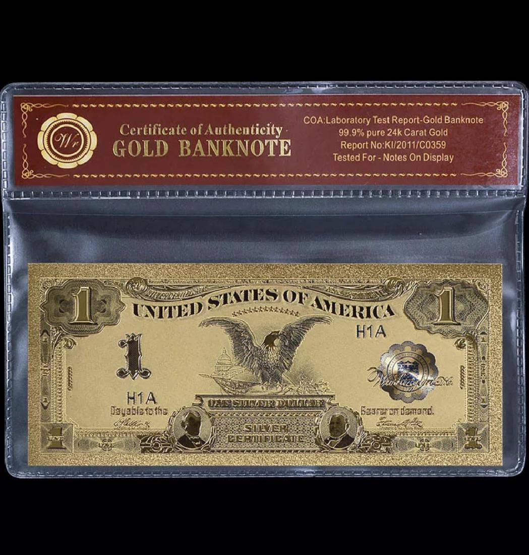 1899 – 24k Gold Black Eagle $1 Silver Certificate: 99.9% Gold Lab Tested for Bank Notes on Display Multiple Photos Posted
