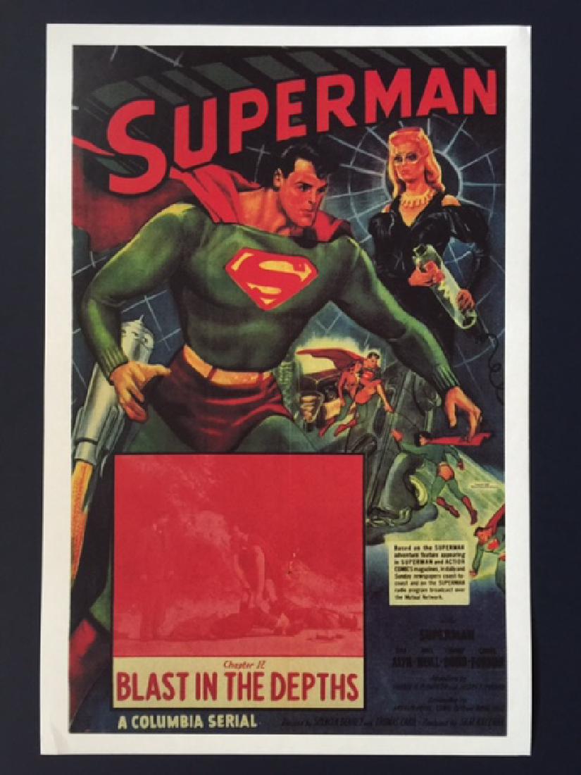1940’s SUPERMAN Movie Theatre Lobby Card Poster: “Blast in the Depths” SUPERMAN Lobby Card Poster 14” x 18” - Great Piece - Print Date Unknown