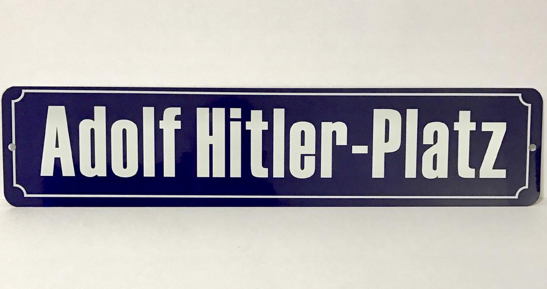 German Nazi “ADOLF HITLER – PLATZ” Metal Sign: 18” x 4"