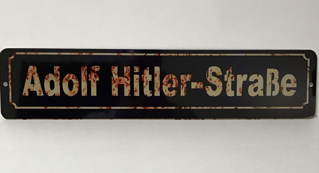 German Nazi “ADOLF HITLER – STRABE” Metal Sign: 18” x 4"