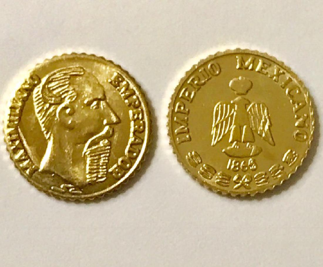 Lot of 2 – 1865 MAXIMILLIANO 0.5 Gram GOLD Pesos: Multiple Photos Posted