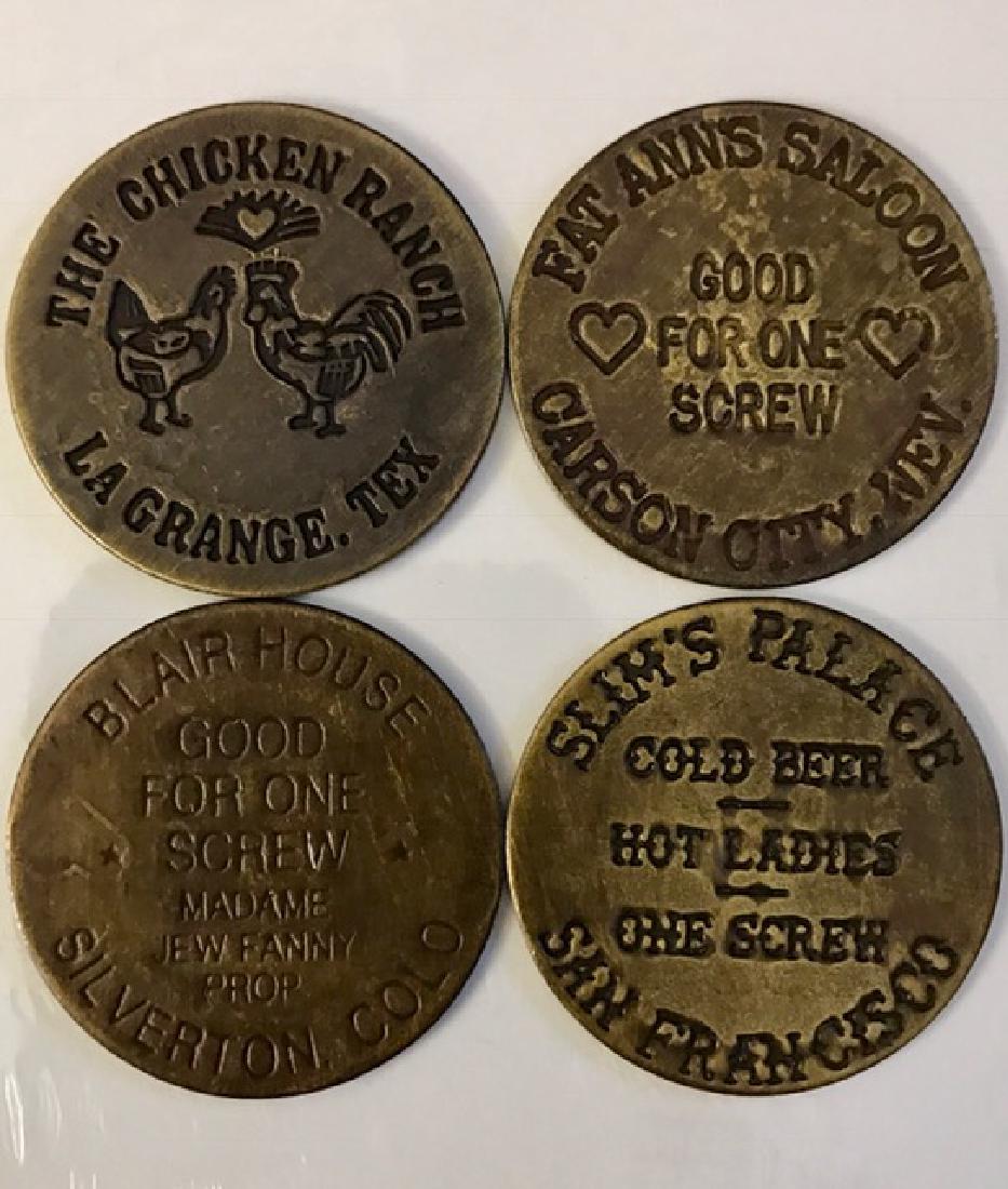 Lot of 4 Old West Cathouse/Brothel Currency Tokens: ALL DIFFERENT – GREAT LOT