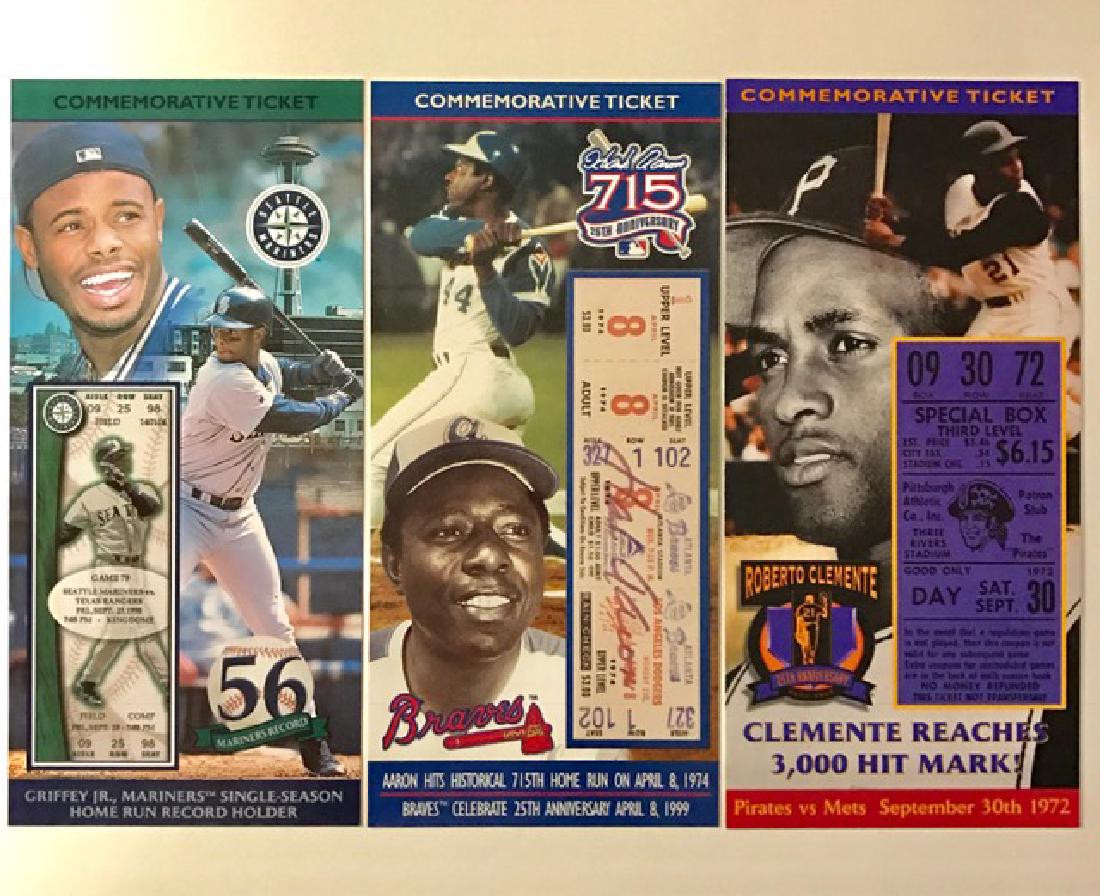 Lot of 3 Rare Historic Baseball Games Memorabilia: LTD. Edition Commemorative Tickets to Historic Games AARON, CLEMENTE and GRIFFEY Milestone Games
