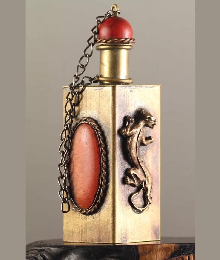 Old Chinese Hallmarked Inlayed Gemstone Snuff Bottle: Handmade - Great Piece – Multiple Photos Posted
