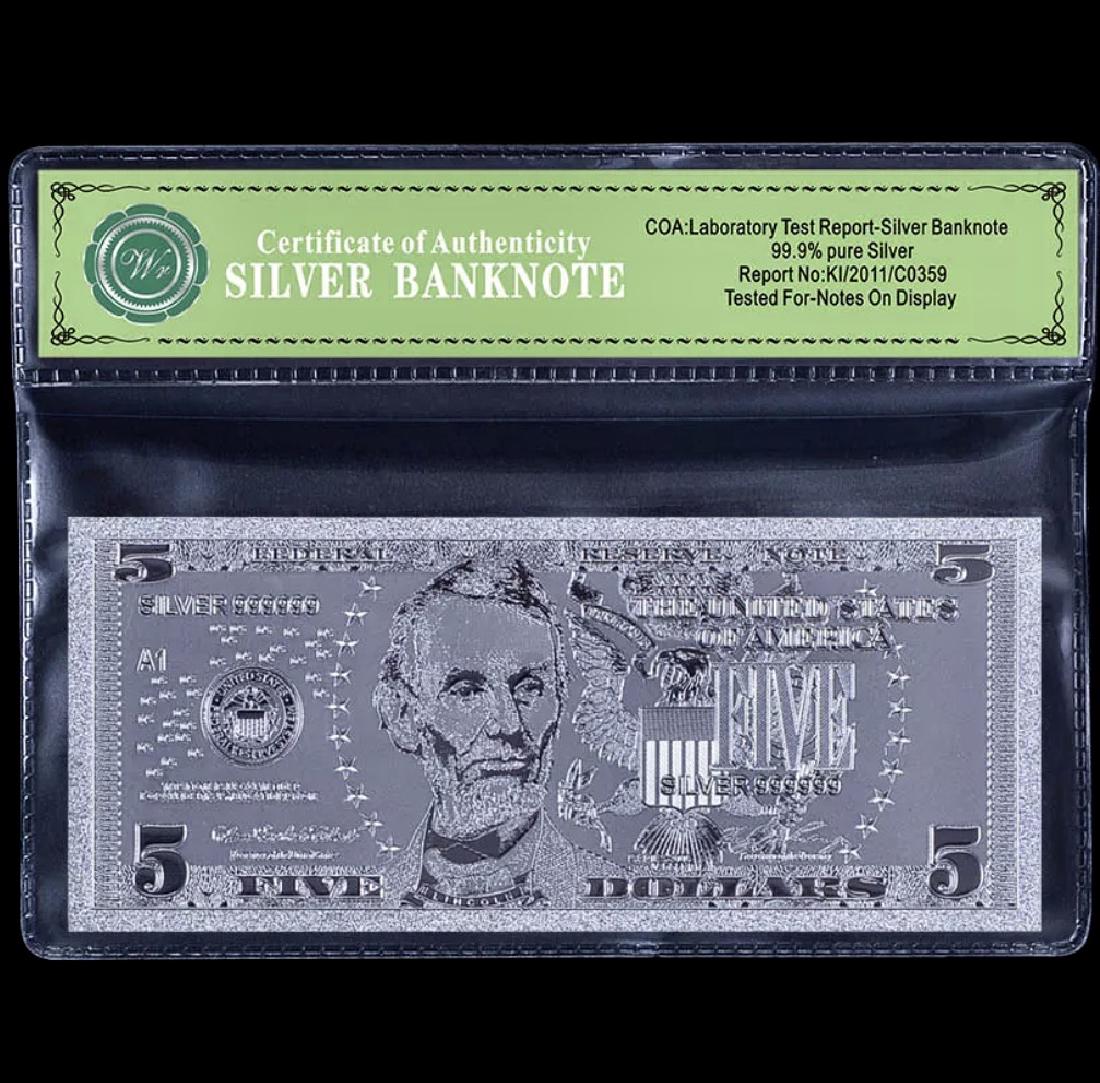 Uncirculated 99.9 % Silver Banknote $5 Bill: 99.9% Silver Lab Tested for Bank Notes on Display Multiple Photos Posted