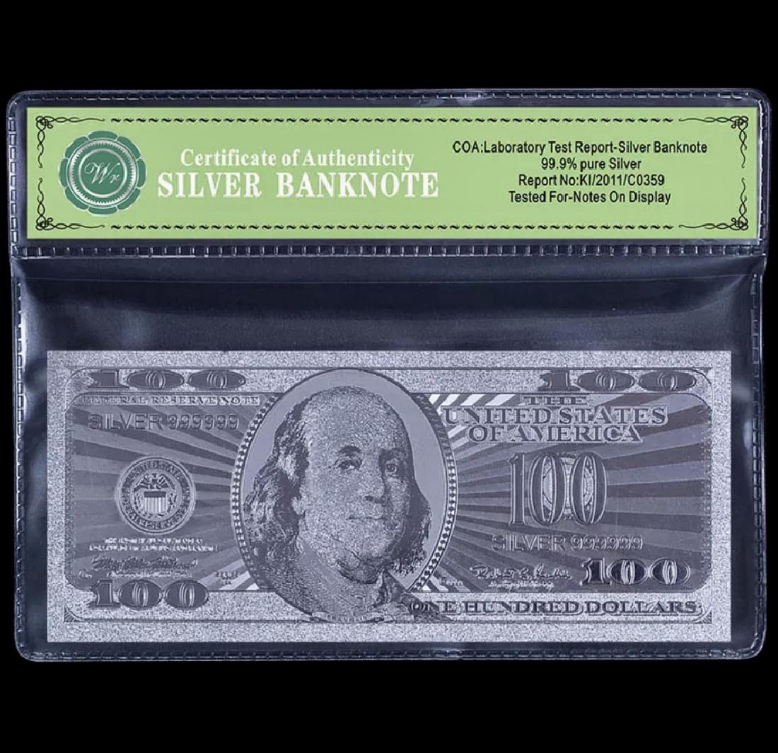 Uncirculated 99.9 % Silver Banknote $100 Bill: 99.9% Silver Lab Tested for Bank Notes on Display Multiple Photos Posted