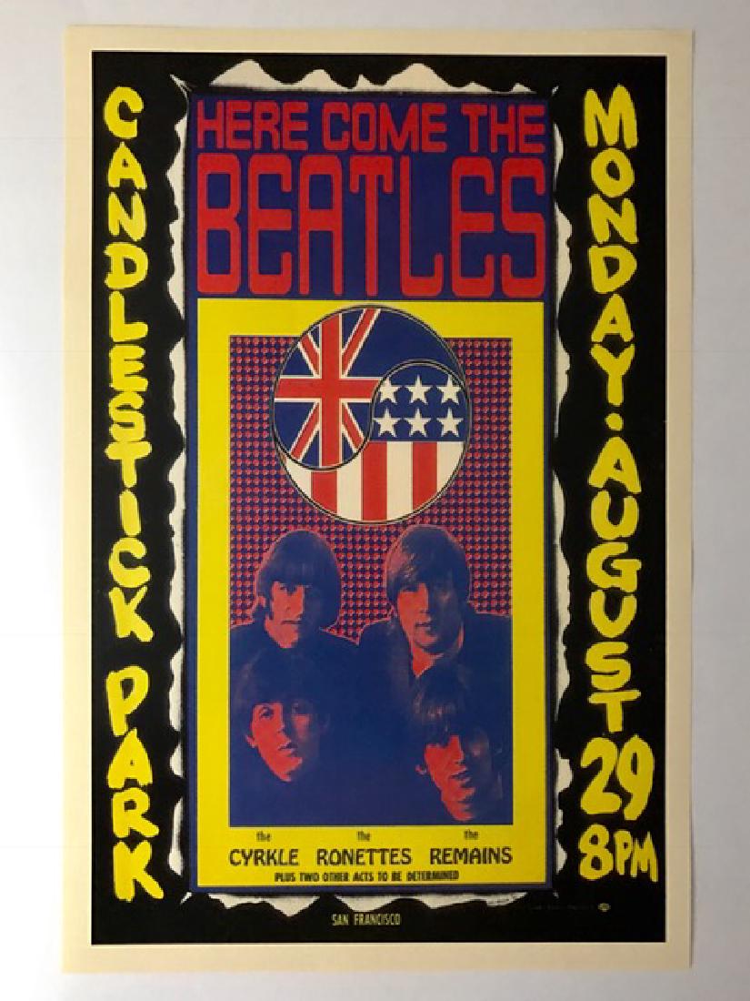 1960’s Here Come “The BEATLES” Concert Poster: Candlestick Park S.F. - 12” x 18” Print Date Unknown