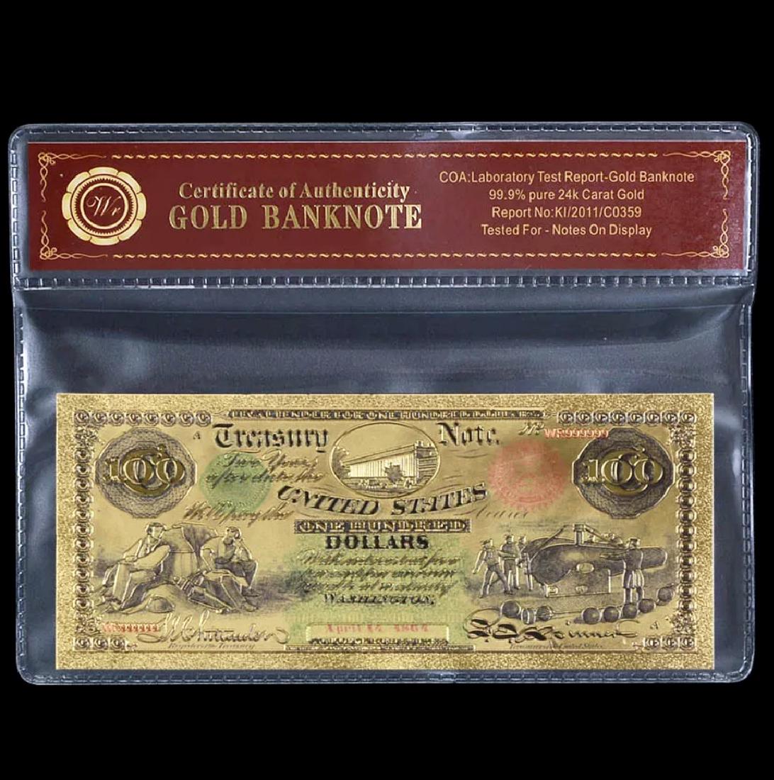 1864 Civil War 24k Gold $100 U.S. Treasury Note: 99.9% Gold Lab Tested for Bank Notes on Display Multiple Photos Posted