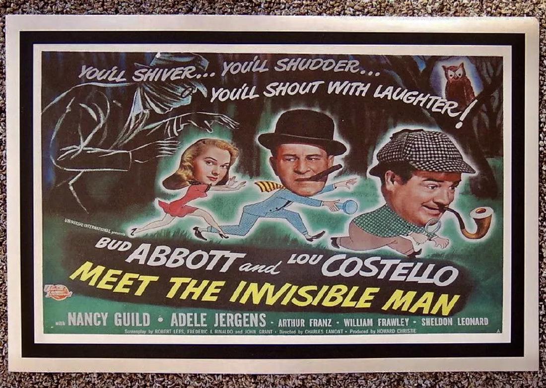 ABBOTT & COSTELLO Movie Theatre Lobby Card Poster: Meet the Invisible Man - 12” x 18” Print Date Unknown