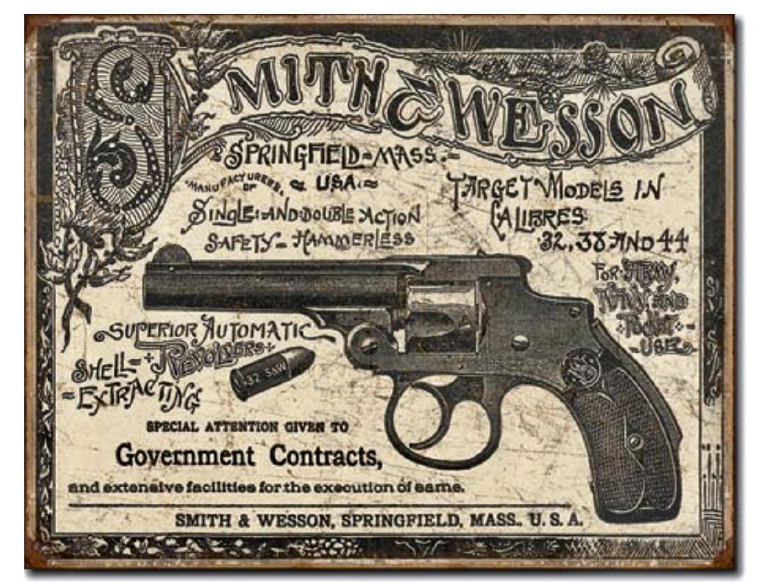 SMITH & WESSON 1892 Government Contract Metal Sign: 15” x 12” – 1892 Government Contracts Retro Metal Sign