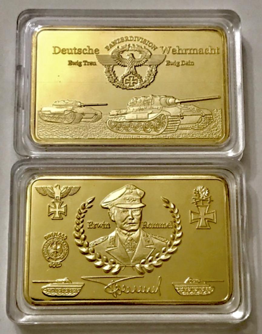 WW2 German Panzer .999 Gold Clad Bar: Erwin Rommel/Panzer Division/Deutsche Wehrmacht