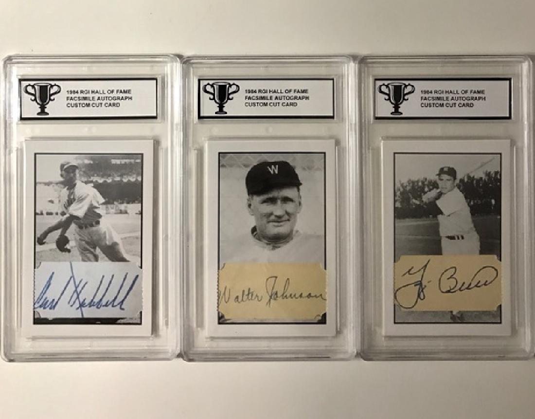 Rare Custom Cut RGI Hall of Fame Baseball Cards: YOGI BERRA, WALTER JOHNSON & CARL HUBBELL