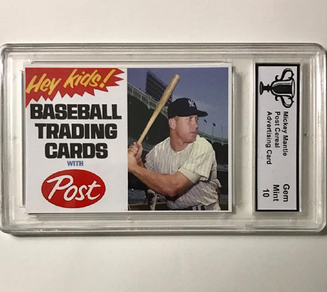 MICKEY MANTLE - Cereal Advertising Baseball Card: “POST CEREAL” – Gem Mint 10 – Great Card