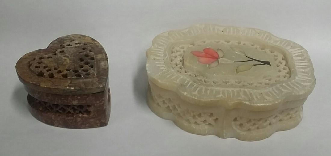 Lot of 2 Reticulated Soapstone Trinket Boxes: Lot of 2 Reticulated Soapstone Trinket Boxes