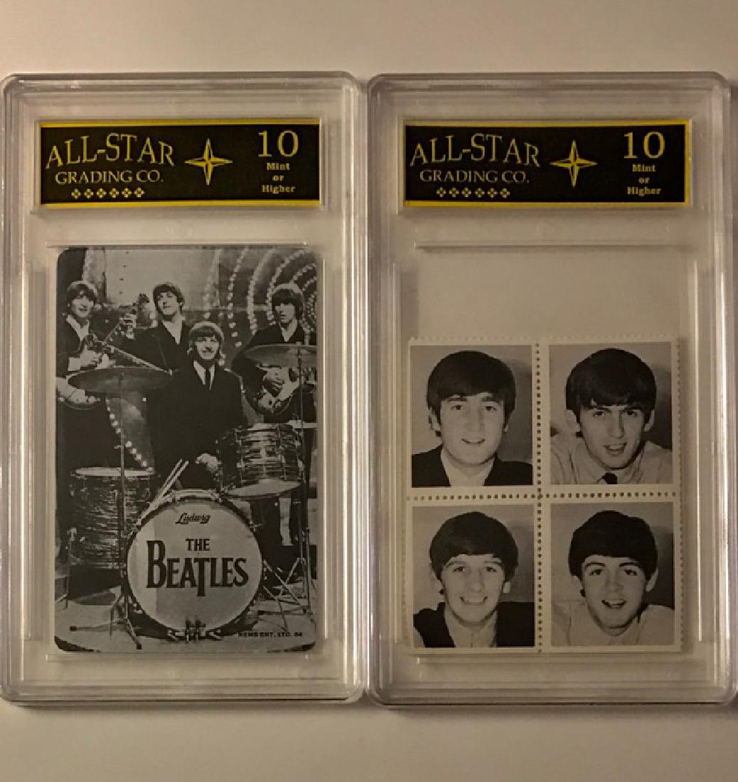 Lot of 2 The BEATLES Card & Uncut Block of Stamps: Graded Gem Mint 10