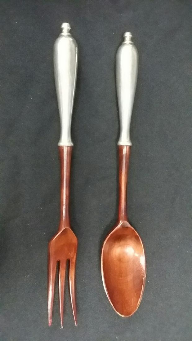 Vintage Sterling & Wood Salad Serving Set: Sterling Handles