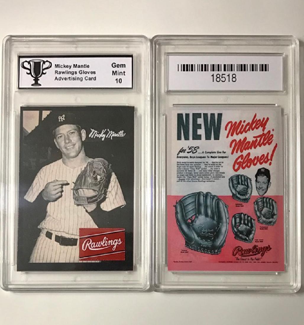 MICKEY MANTLE - Glove Advertising Baseball Card: “RAWLINGS GLOVES” Gem Mint 10 – Great Card