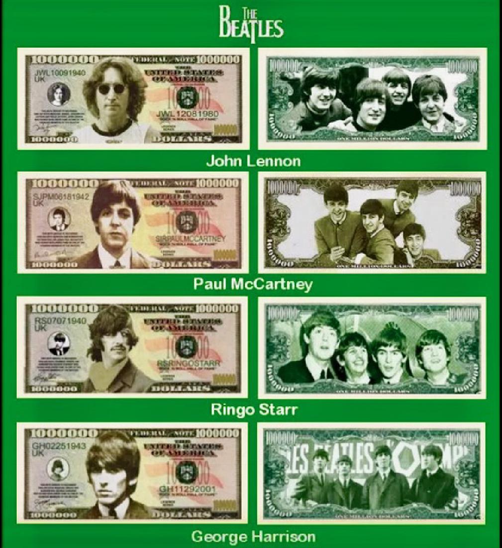 Lot of 4 “The BEATLES” Currency Funny Money Bills: Lot of 4 “The BEATLES” Currency Funny Money Bills